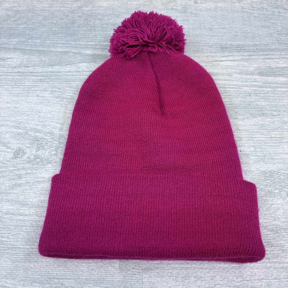 Ariat Pom Pom Beanie Hat Cap Women's Magenta Pink Acrylic Knit Cuffed Winter Hat